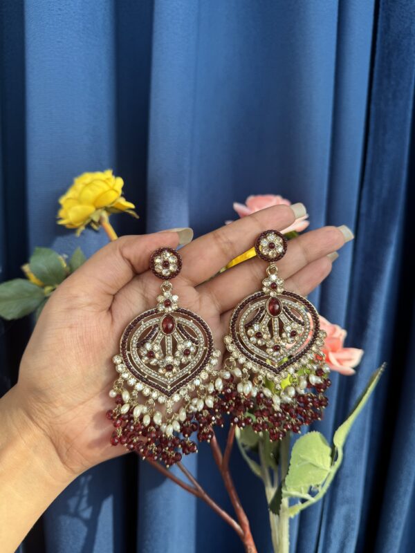 Meenal Kundan Earrings - Red