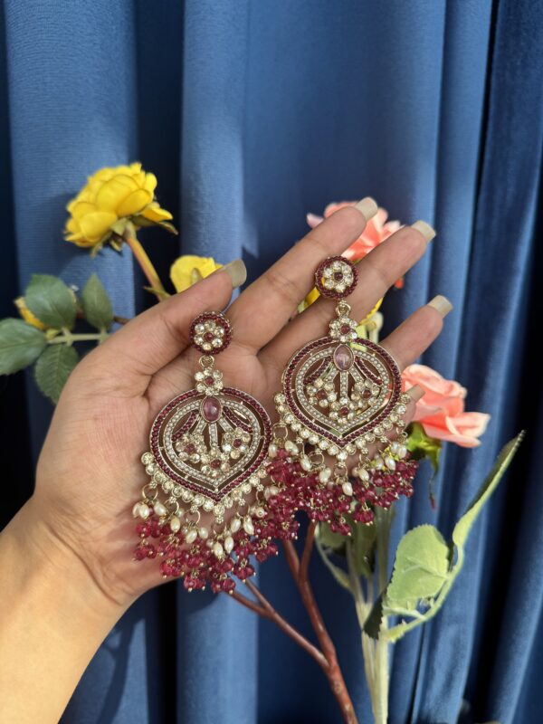 Meenal Kundan Earrings - Wine