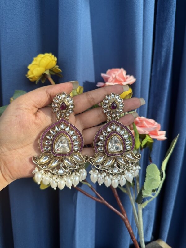 Sanya Kundan Earrings - Purple