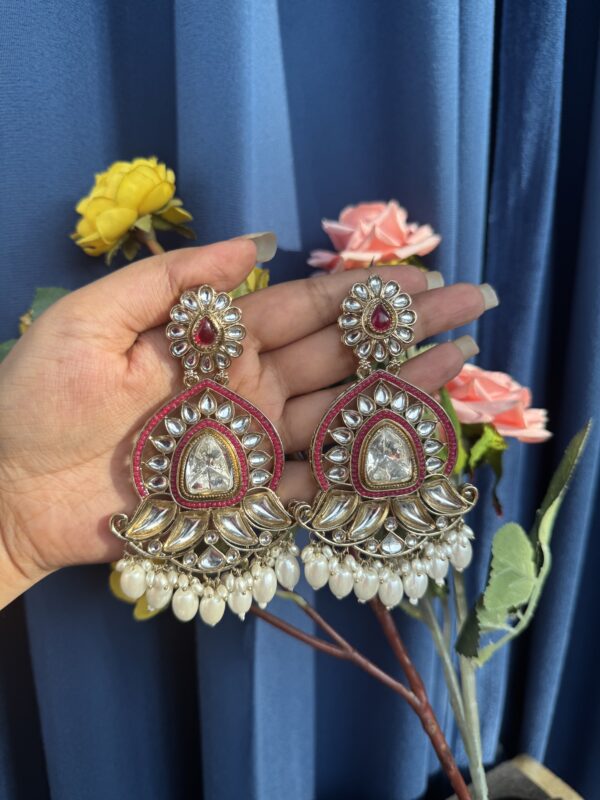 Sanya Kundan Earrings - Dark Pink