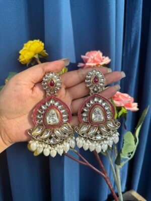 Sanya Kundan Earrings – Dark Pink