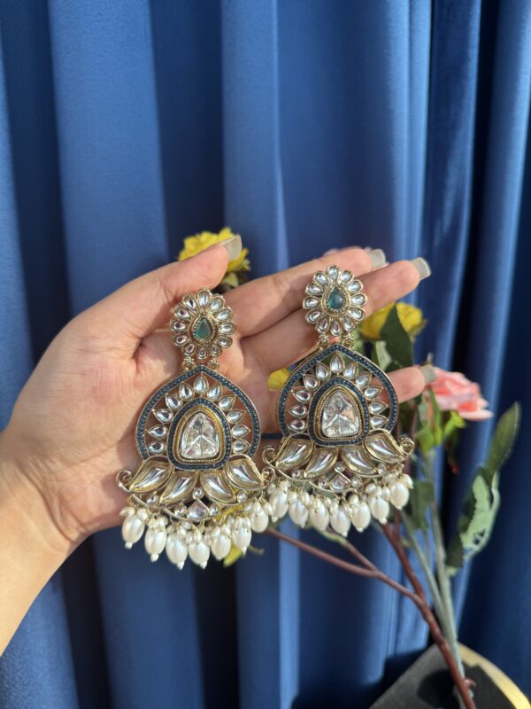 Sanya Kundan Earrings - Teal Blue