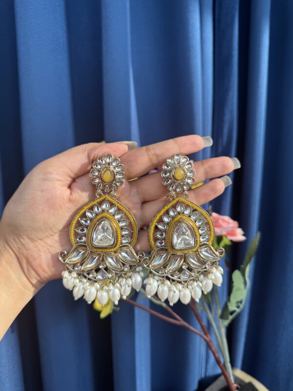 Sanya Kundan Earrings - Yellow
