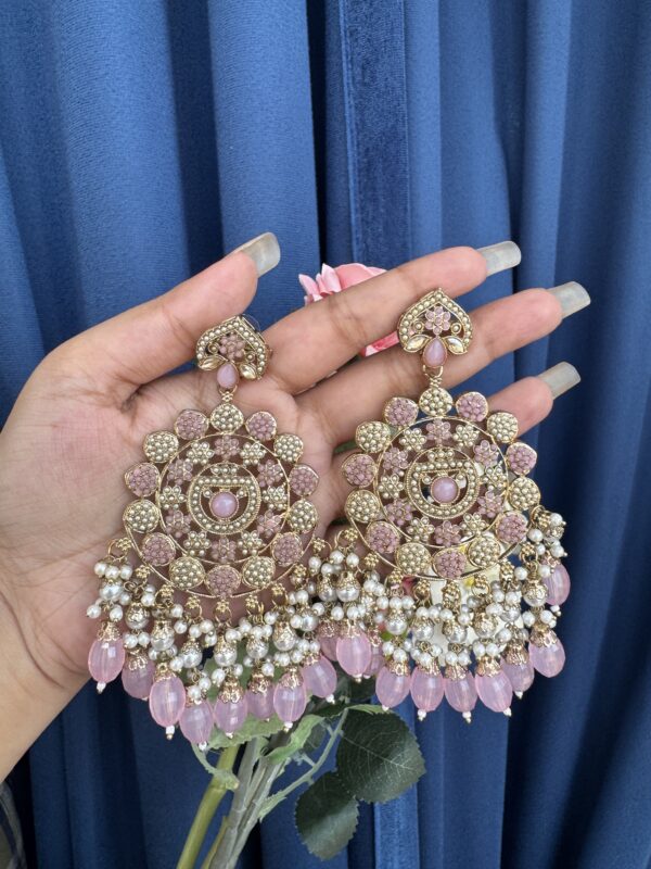 Rita Kundan Earrings - Light Pink