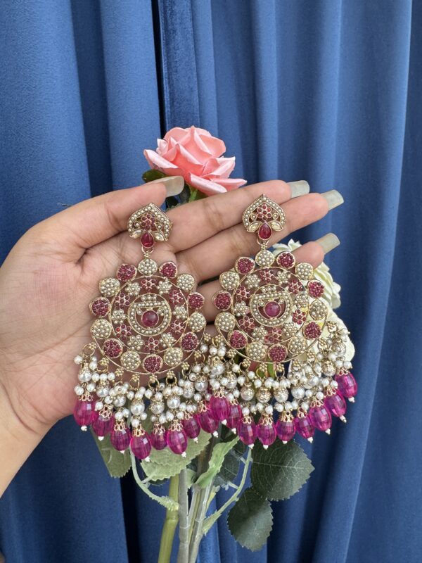 Rita Kundan Earrings - Dark Pink