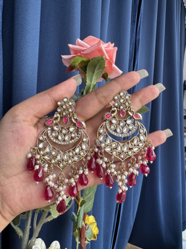 Atheena Kundan Earrings - Dark Pink
