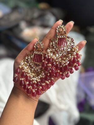 Ishani Kundan Chandbali Earrings - Wine