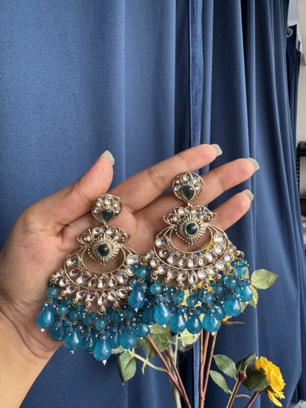 Chandbali Earrings - Teal Blue
