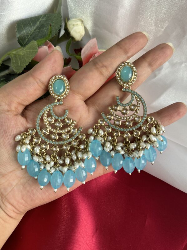 Akhila Kundan Earrings - Light Blue