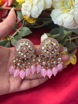 Shakira Kundan Earrings – Light Pink