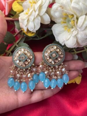 Shakira Kundan Earrings – Light Blue