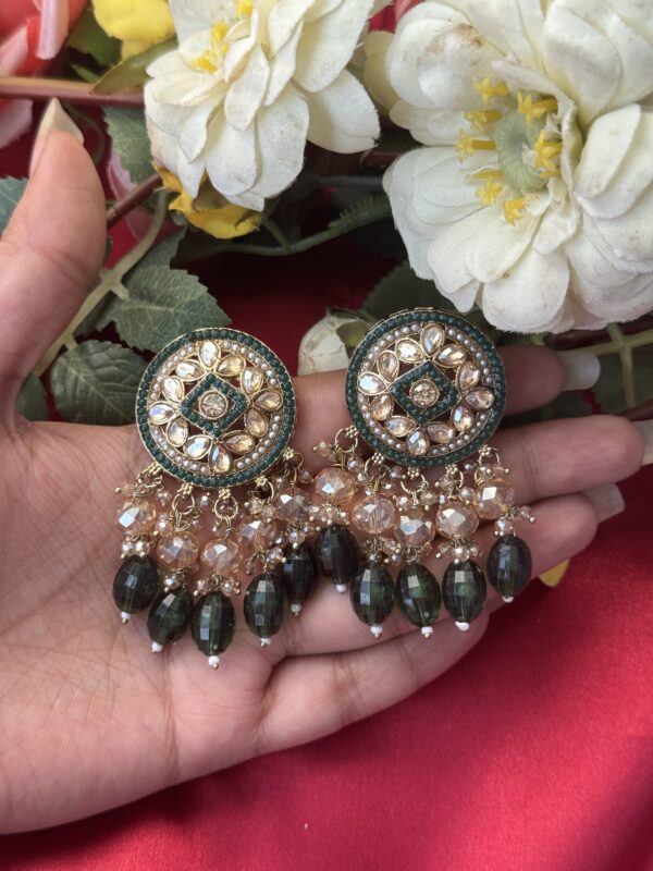 Shakira Kundan Earrings - Dark Green