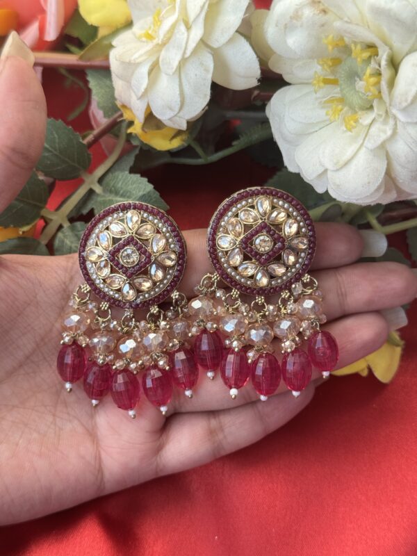 Shakira Kundan Earrings - Wine