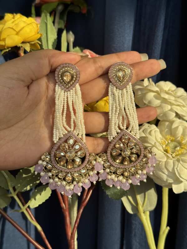 Vrinda Kundan Pearl Earrings - Lavender