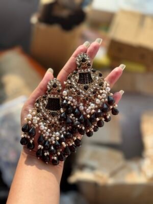 Ishani Kundan Chandbali Earrings - Black