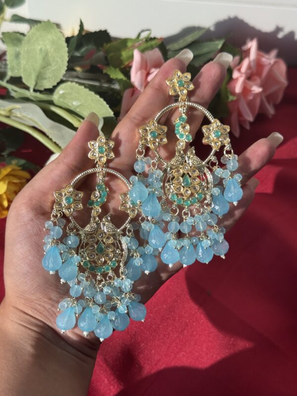Roohi Long Chandbali Earrings - Blue