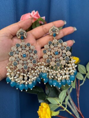 Rita Kundan Earrings – Teal Blue