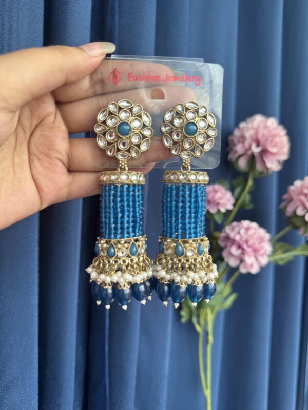 Anusha Kundan Jhumka - Teal Blue