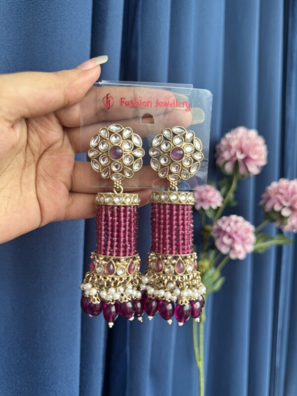 Anusha Kundan Jhumka - Wine