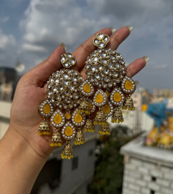 Sajni Kundan Earrings - Yellow