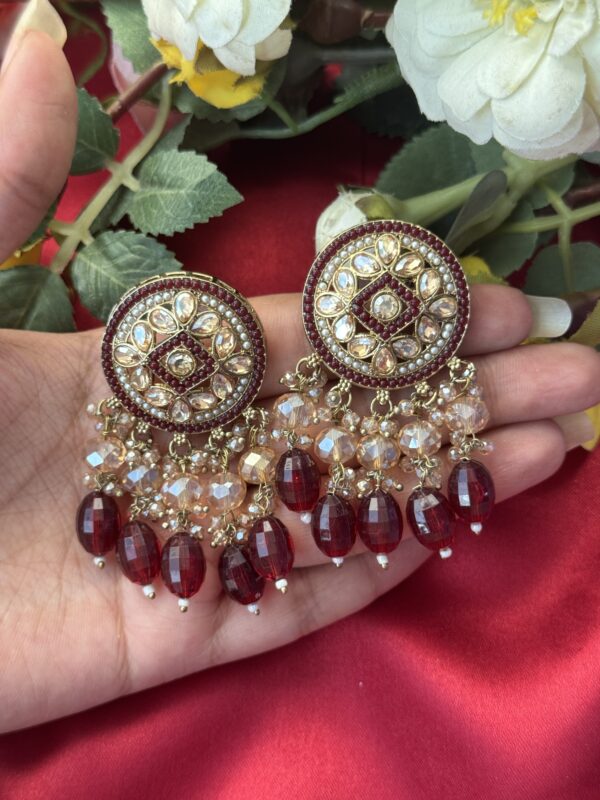 Shakira Kundan Earrings -Red