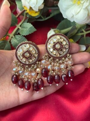 Shakira Kundan Earrings -Red