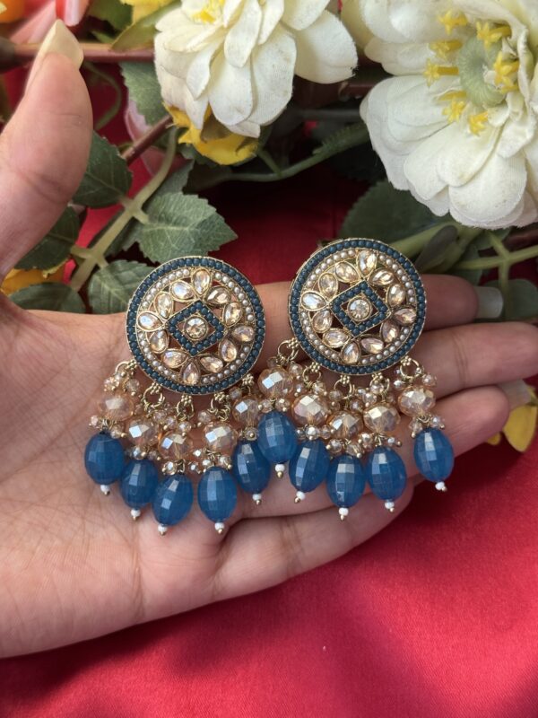 Shakira Kundan Earrings -Teal Blue