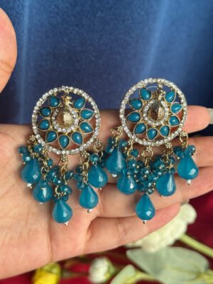 Tara Peacock Earrings – Teal Blue