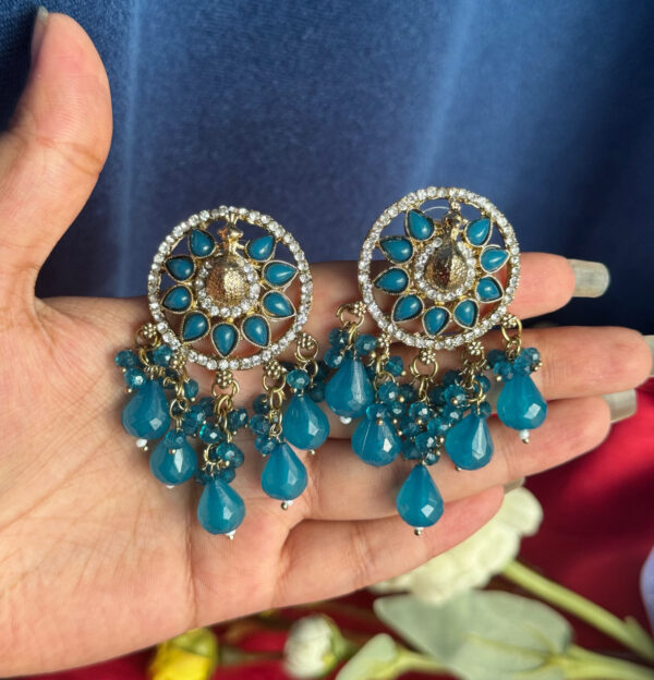 Tara Peacock Earrings - Teal Blue