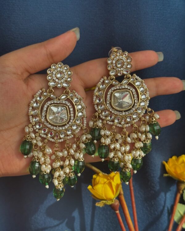 Chitra Kundan Earrings - Dark Green