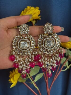 Chitra Kundan Earrings – Dark Pink