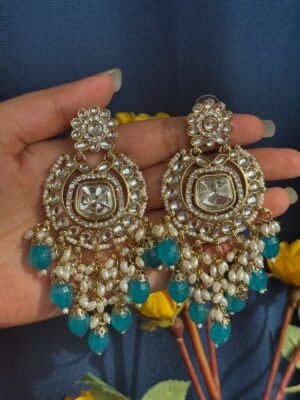 Chitra Kundan Earrings – Teal Blue