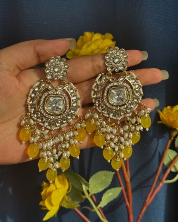Chitra Kundan Earrings - Yellow