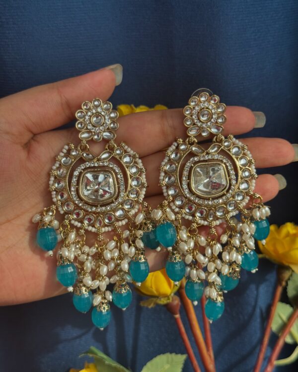 Chitra Kundan Earrings - Teal Blue