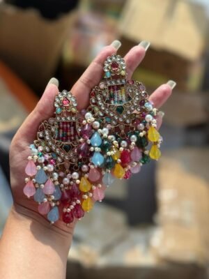 Ishani Kundan Chandbali Earrings – Multi