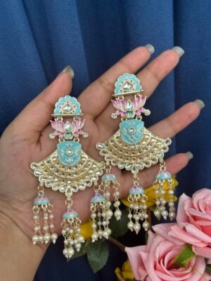 Nusha Meenakari Earrings – Light Blue