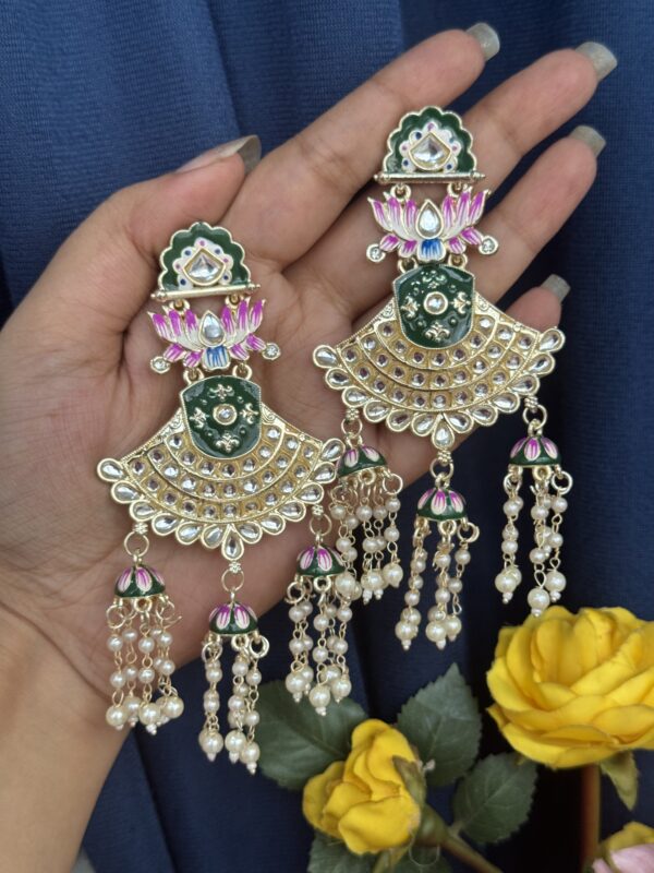Nusha Meenakari Earrings - Dark Green