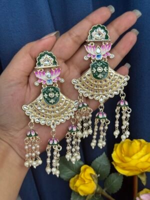 Nusha Meenakari Earrings – Dark Green