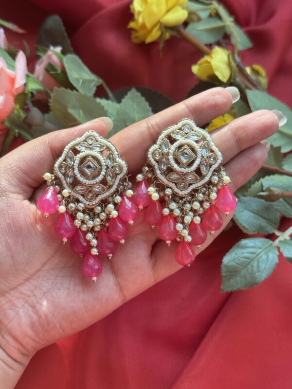Harleen Ethnic Earrings - Dark Pink