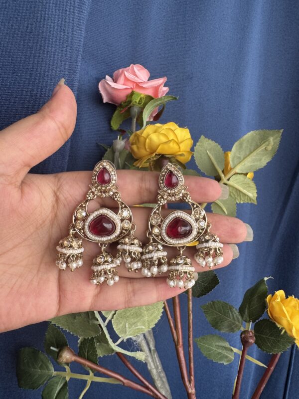 Kavya Premium 3 Jhumki Chandbali - Dark Pink