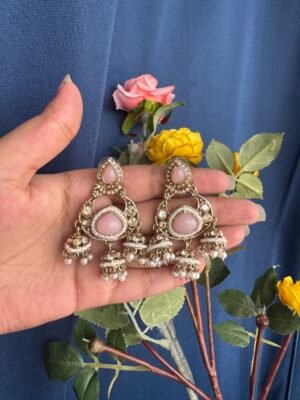 Kavya Premium 3 Jhumki Chandbali – Light pink