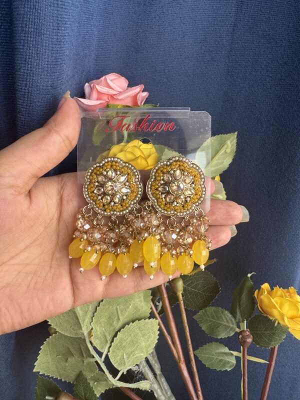 Shrishti Flower Kundan Studs - Yellow