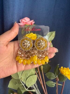 Shrishti Flower Kundan Studs – Yellow