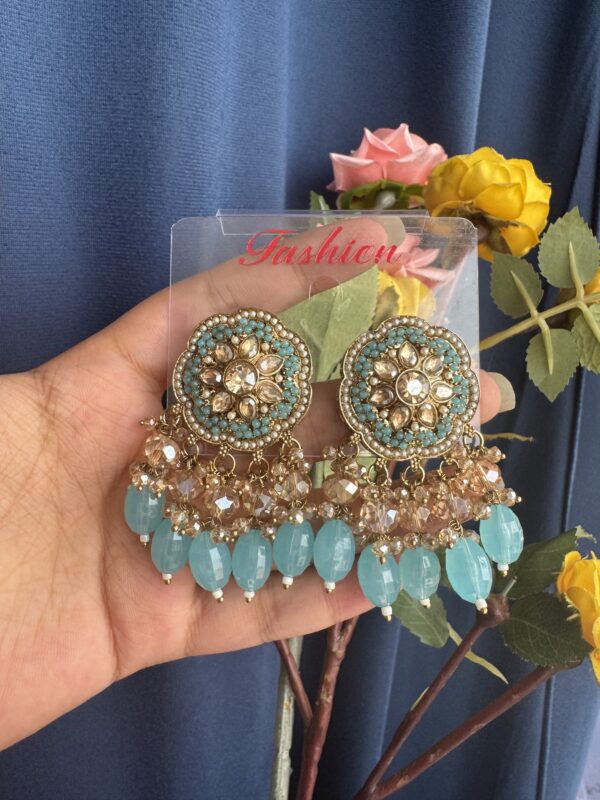 Shrishti Flower Kundan Studs - Light Blue