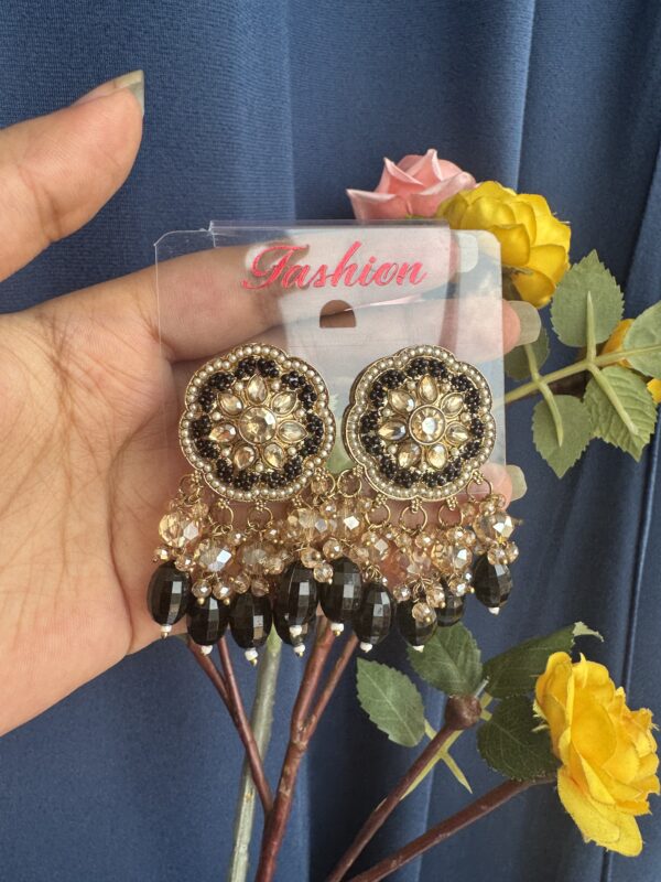 Shrishti Flower Kundan Studs - Black