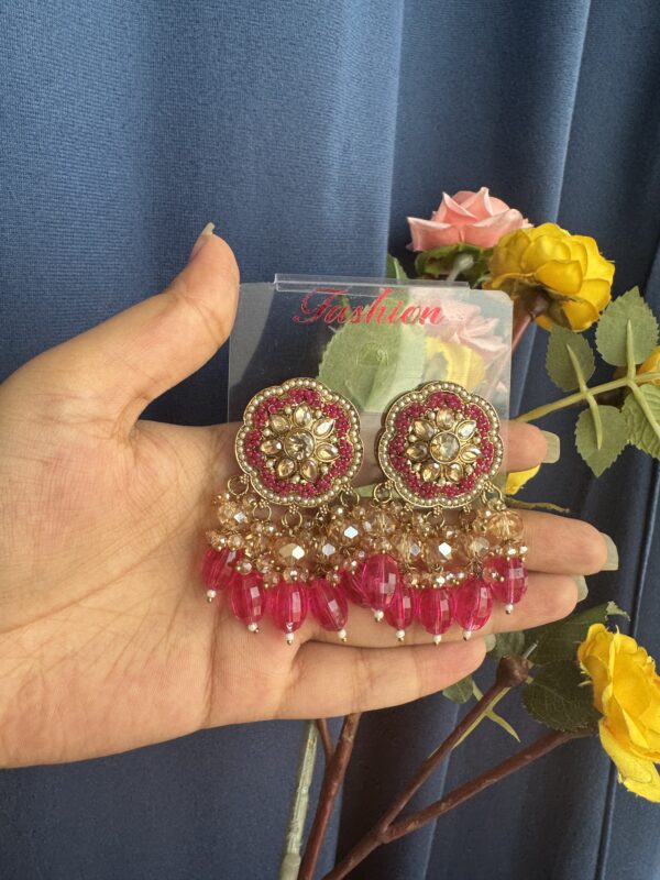 Shrishti Flower Kundan Studs - Dark Pink