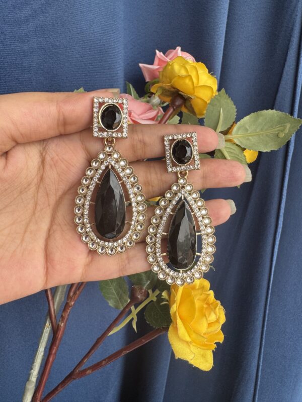 Ashika Premium Stone Earrings - Black