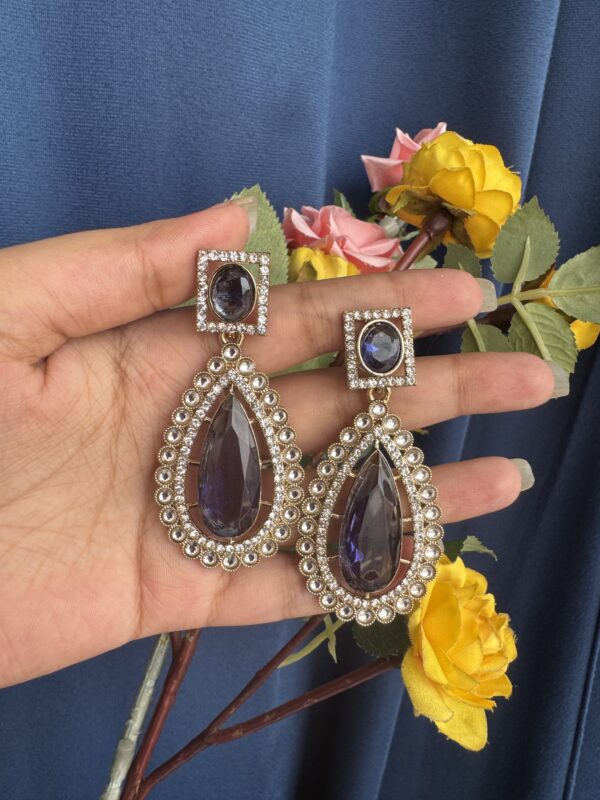 Ashika Premium Stone Earrings - Purple