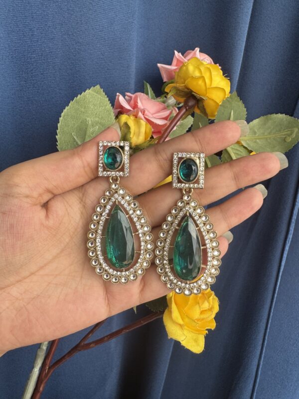 Ashika Premium Stone Earrings - Aqua Green