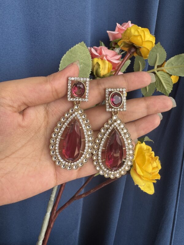 Ashika Premium Stone Earrings - Wine